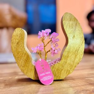 Rose Quartz Gemstone Tree in Mango Wood Ring