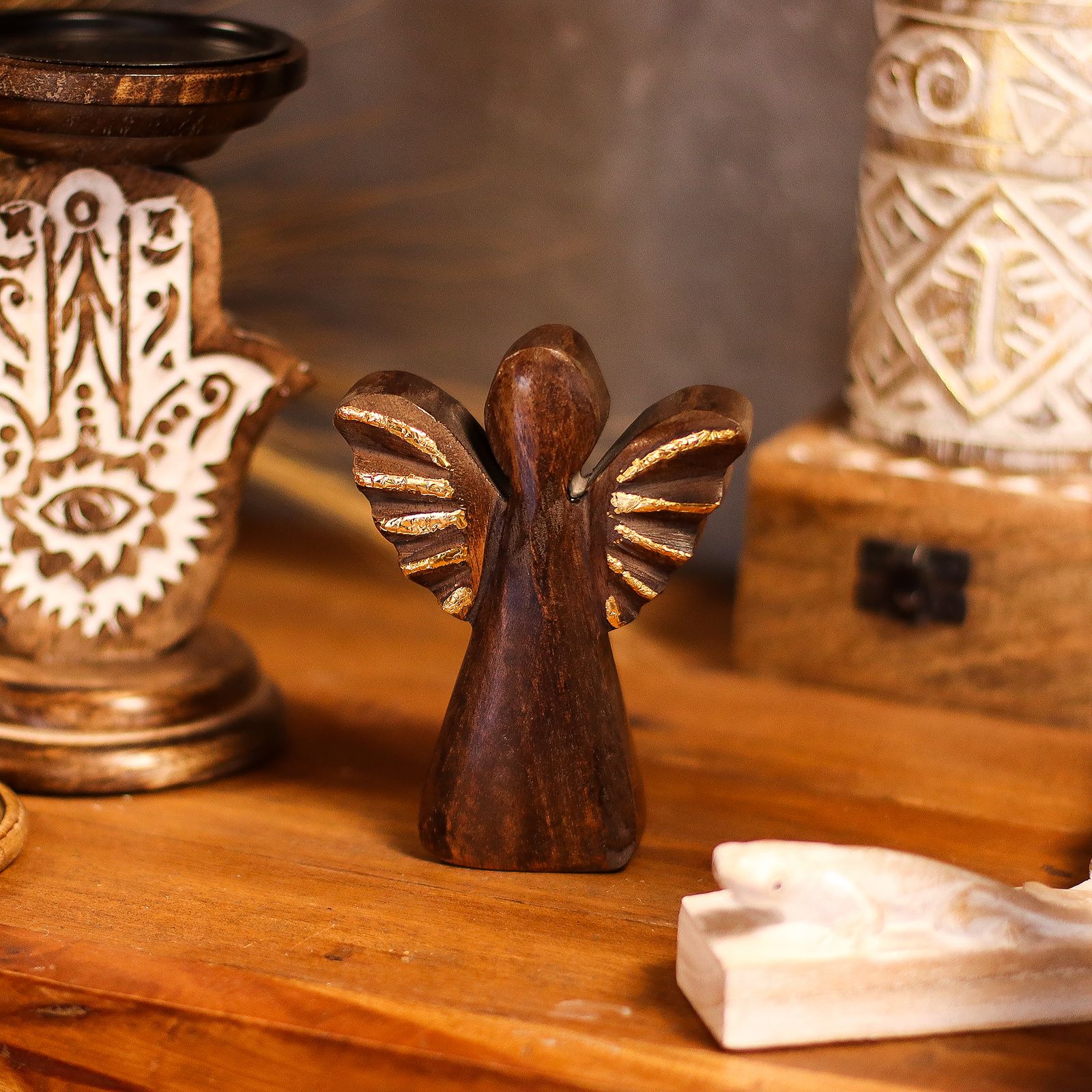 Small Mango Wood Angel – Gold Decor 12cm - Εικόνα 8