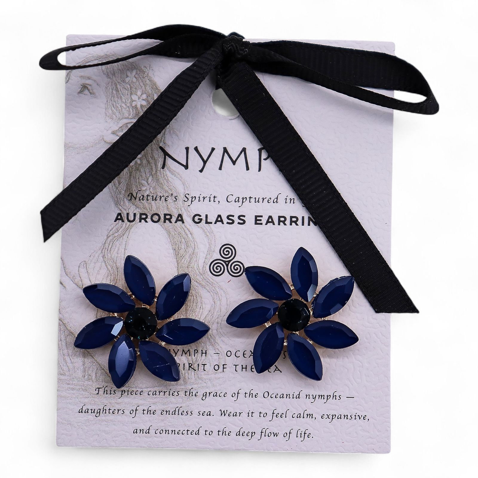 Royal Blue Vintage Glass Flower Earrings - Εικόνα 7
