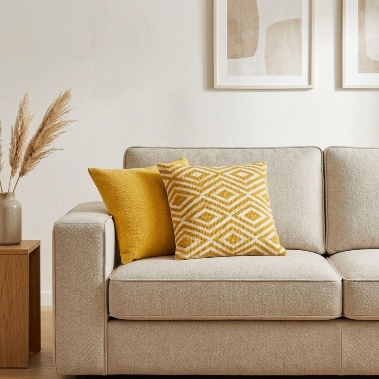 Indian Cotton Cushion Cover – Mustard Diamonds – 45×45cm - Image 3