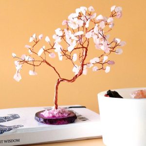 Rose Quartz Gemstone Tree on Pink Agate – 100 Stones
