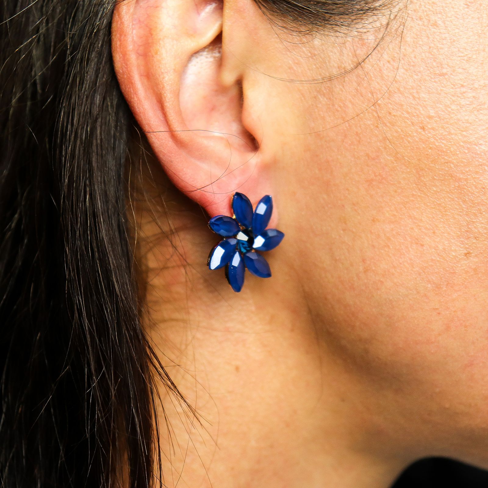 Royal Blue Vintage Glass Flower Earrings - Εικόνα 6