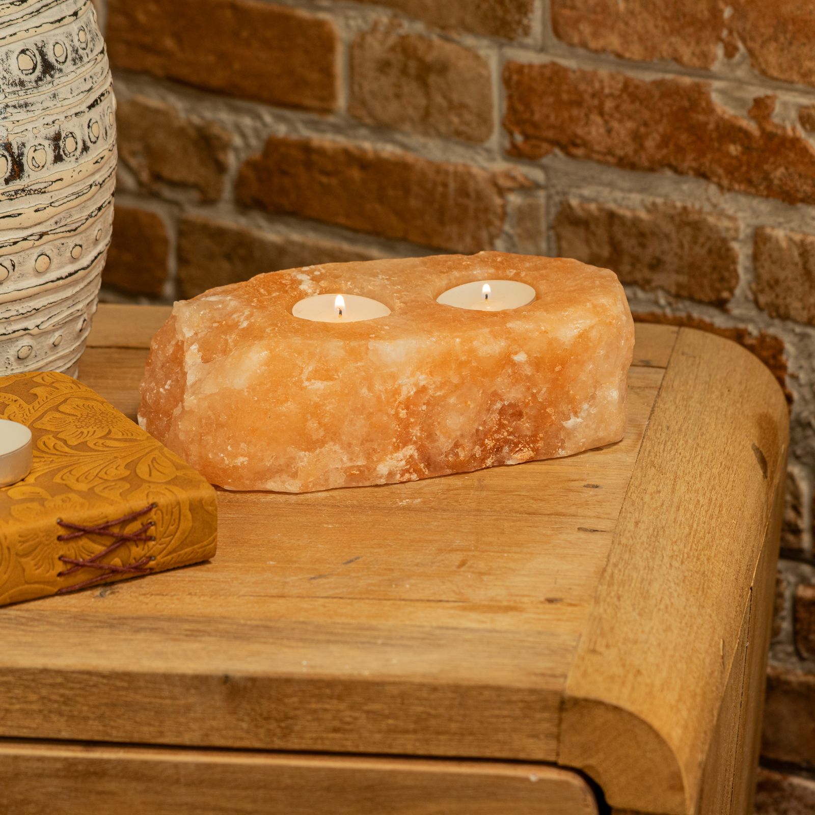 Natural Salt Candle Holder - 2 holes - Image 5