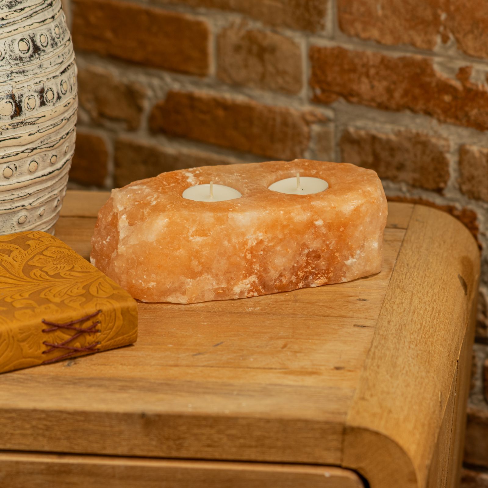 Natural Salt Candle Holder - 2 holes - Image 6