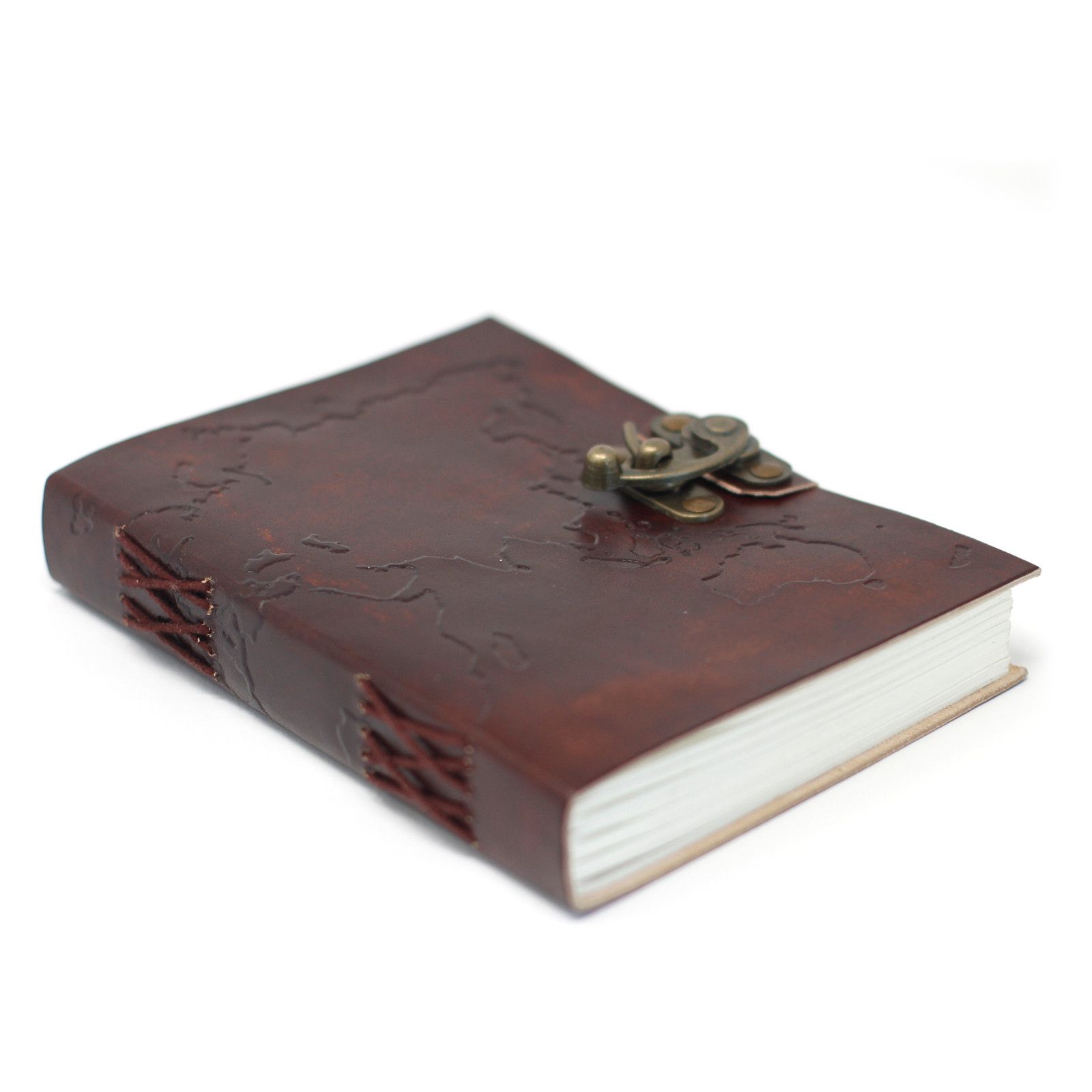 Leather World Map & Stitching Notebook (18x13 cm) - Image 2