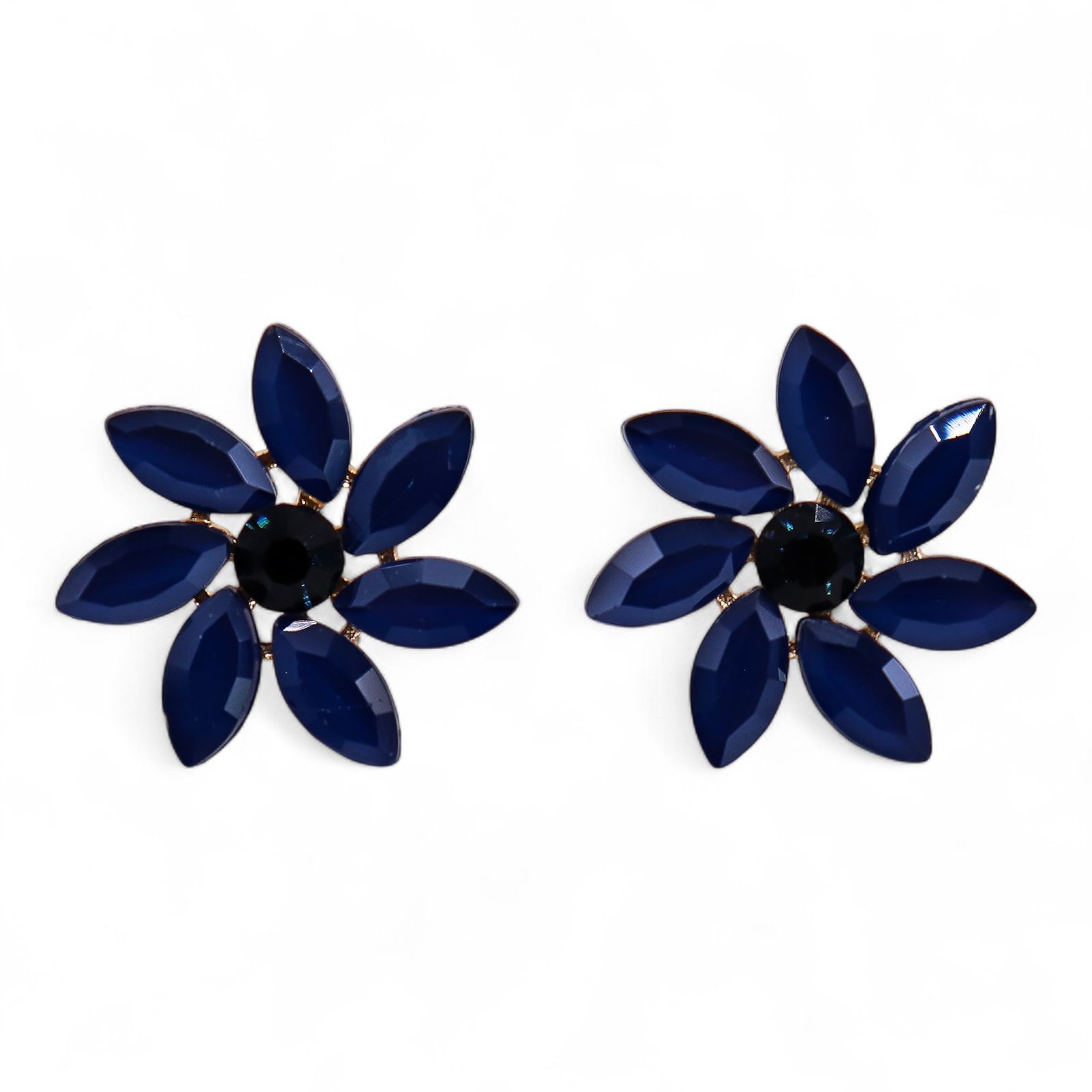 Royal Blue Vintage Glass Flower Earrings - Εικόνα 3