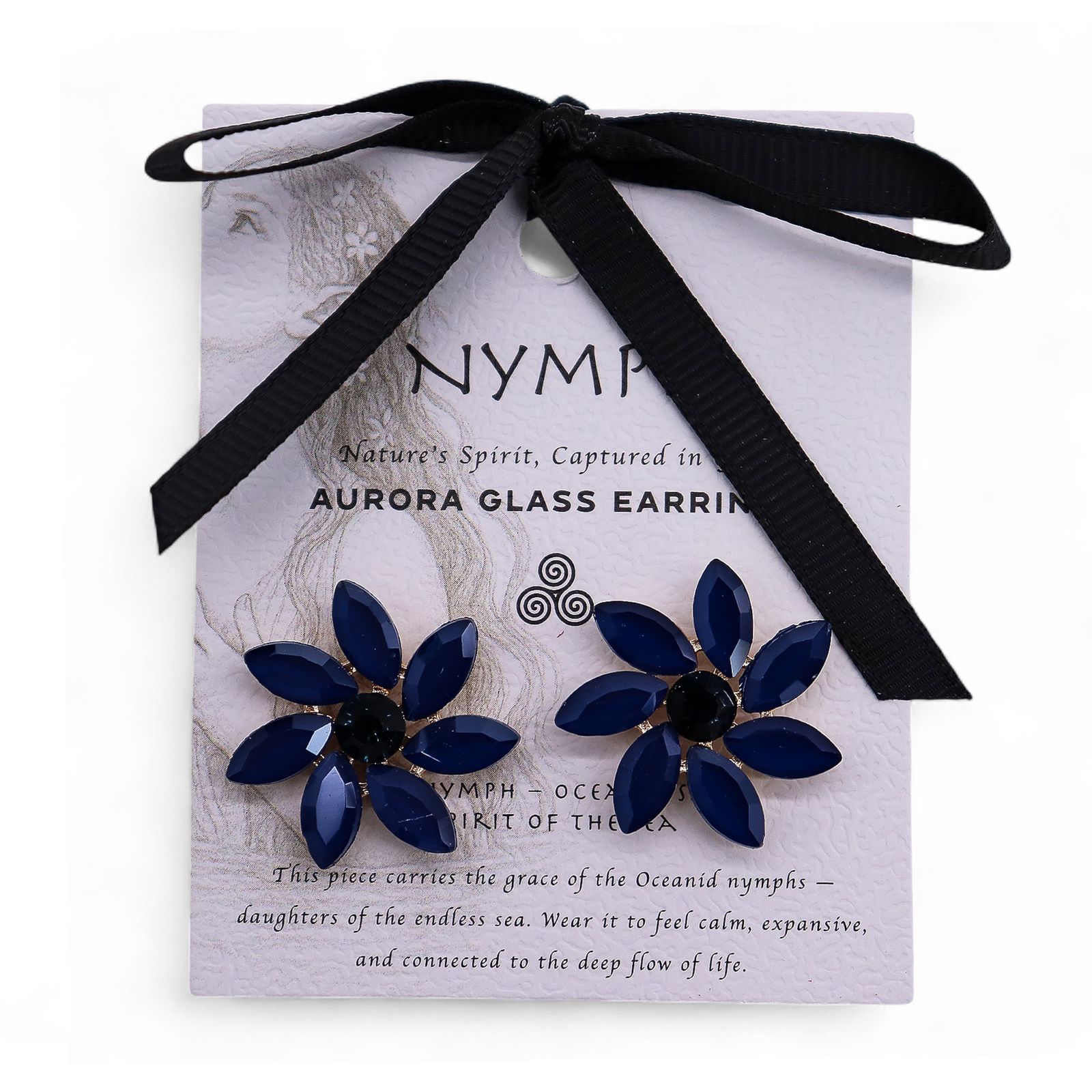 Royal Blue Vintage Glass Flower Earrings - Εικόνα 5