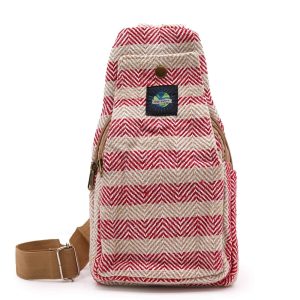 Natural Cotton Crossbody Bag – Tan & Pink