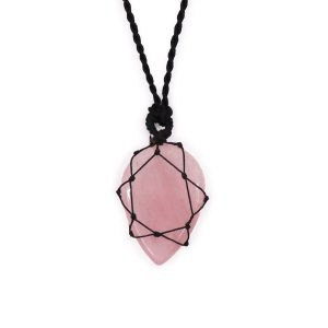 Laced Gemstone Teardrop Pendant – Rose Quartz